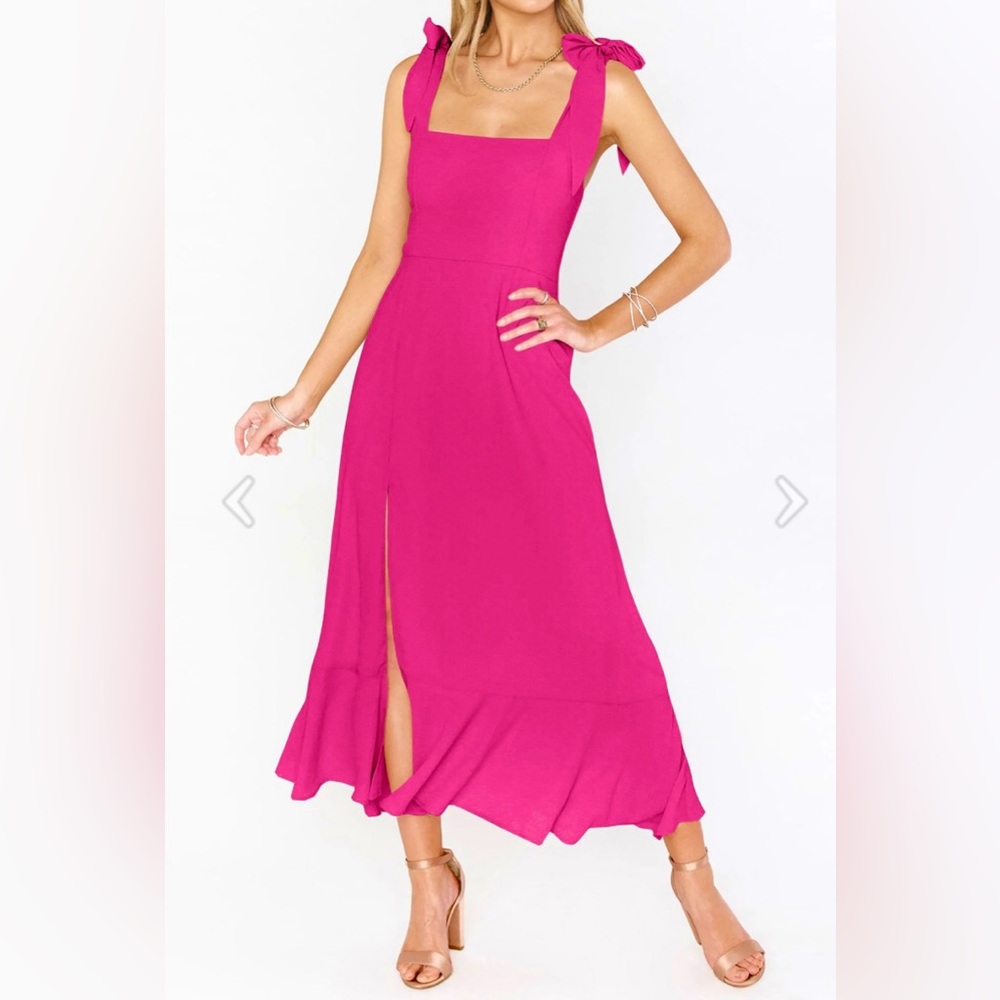 💕HOST PICK💕Hot Pink Ruffle Hem Tie-Shoulder Cami Dress